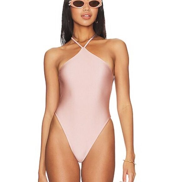 NWT LPA Bria One Piece Dusty Rose pink ruched back strappy Swimsuit Revolve XS